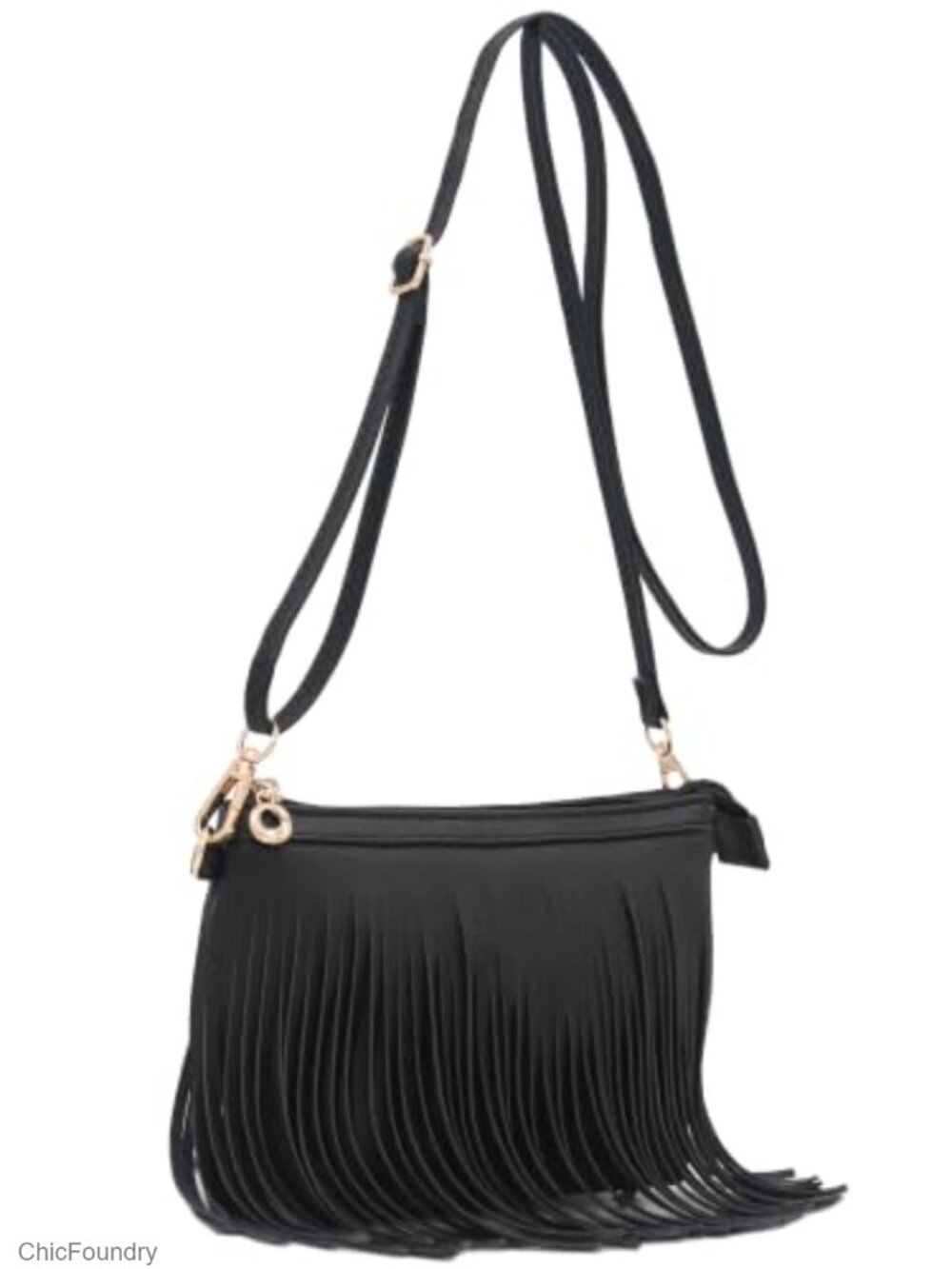 Faux Leather Fringe Crossbody Bag with Wrist Strap Adjustable Shoulder